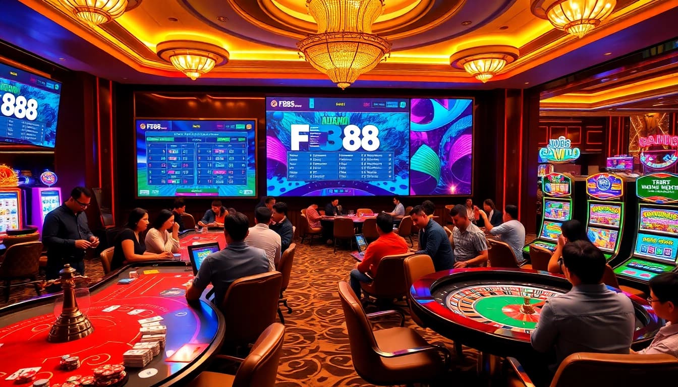 Experience exciting gaming at FB88 with luxurious casino tables and vibrant interfaces.