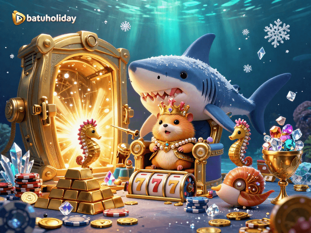 Experience the thrill of batuholiday with a vibrant casino scene featuring a hamster king amid sparkling treasures.