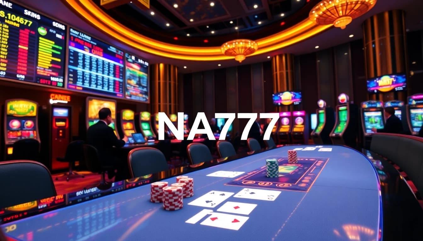 NA777 online gambling experience with vibrant casino tables and professional dealers.