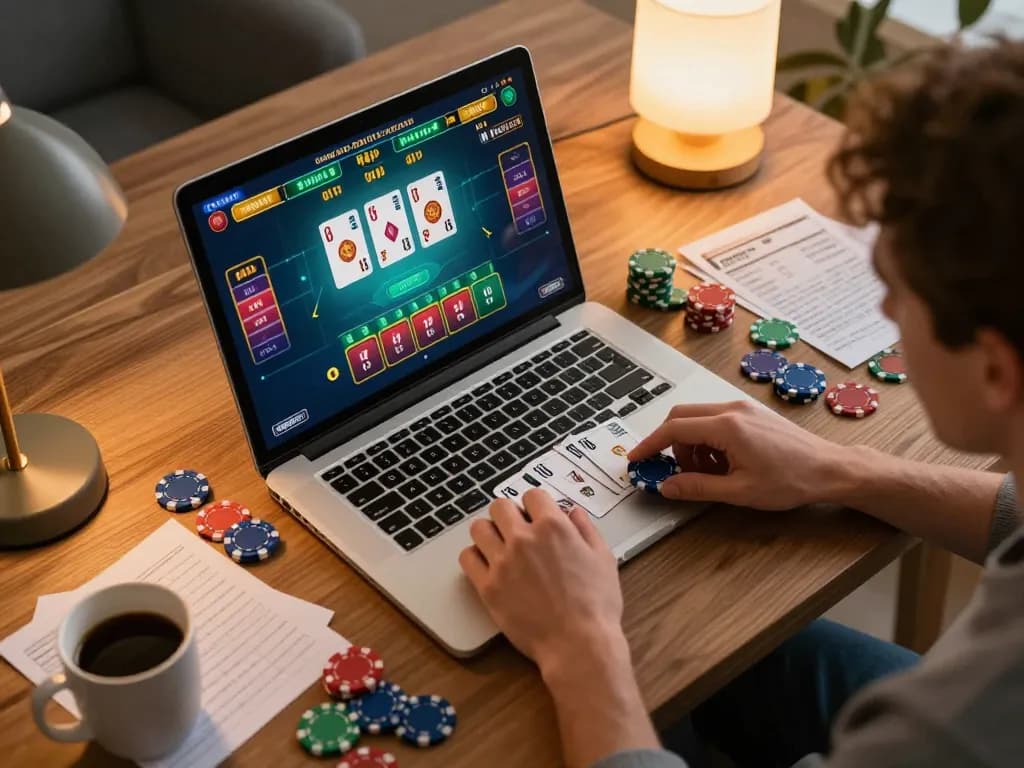 MPOID in action as a player engages in online blackjack from home, enhancing gameplay experience.