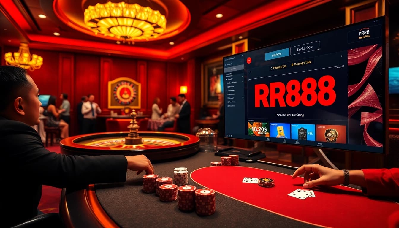 Players enjoying a high-stakes game at rr88 com's virtual poker table surrounded by luxury ambiance.