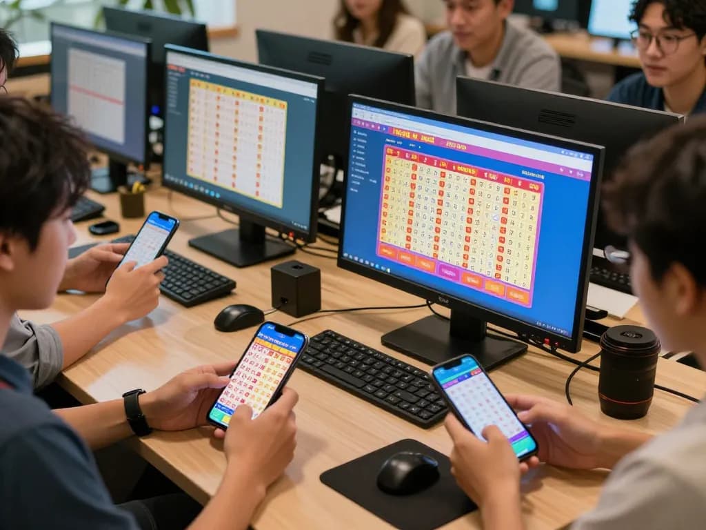 Exciting interaction with xổ số mb66 lottery platform, modern devices and vibrant interface.
