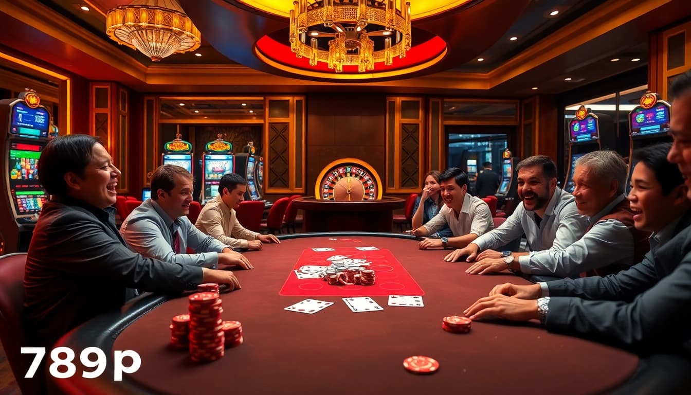 Exciting poker action at a luxurious casino with vibrant elements of 789p gaming.