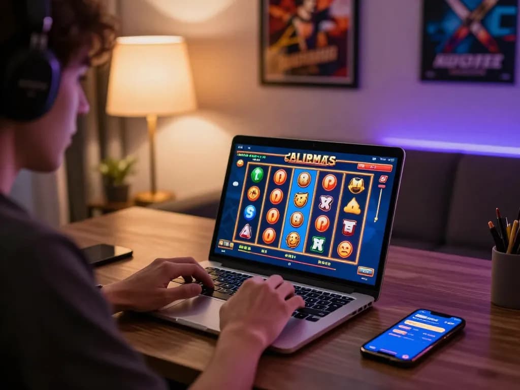 Play exciting slot games on IDCWIN88 laptop while enjoying a cozy home environment