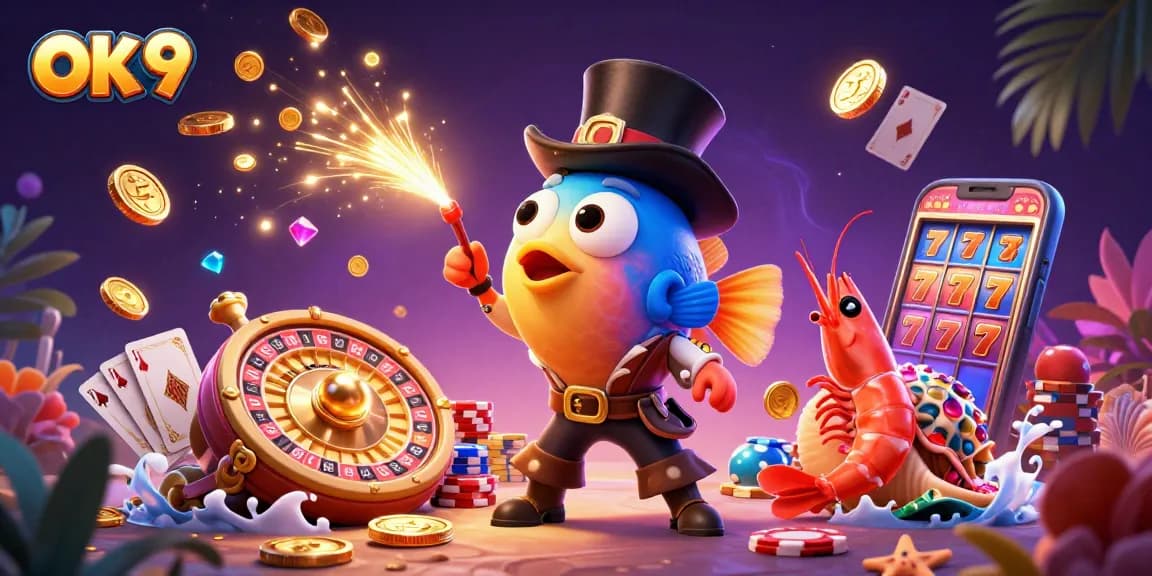Engage with OK 9's thrilling deep-sea casino adventure featuring glowing treasures and dynamic gaming elements.