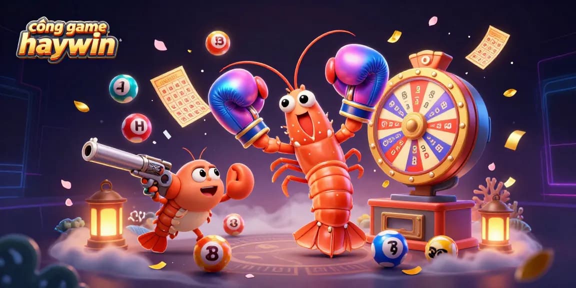 Win exciting prizes with cổng game haywin in a vibrant 3D lottery-themed illustration.