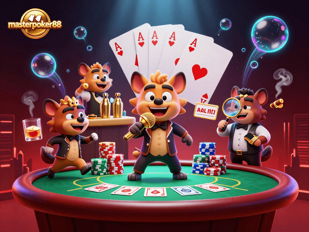 masterpoker88 menampilkan hyena komedi di klub kasino, poker, dan chip keliling.