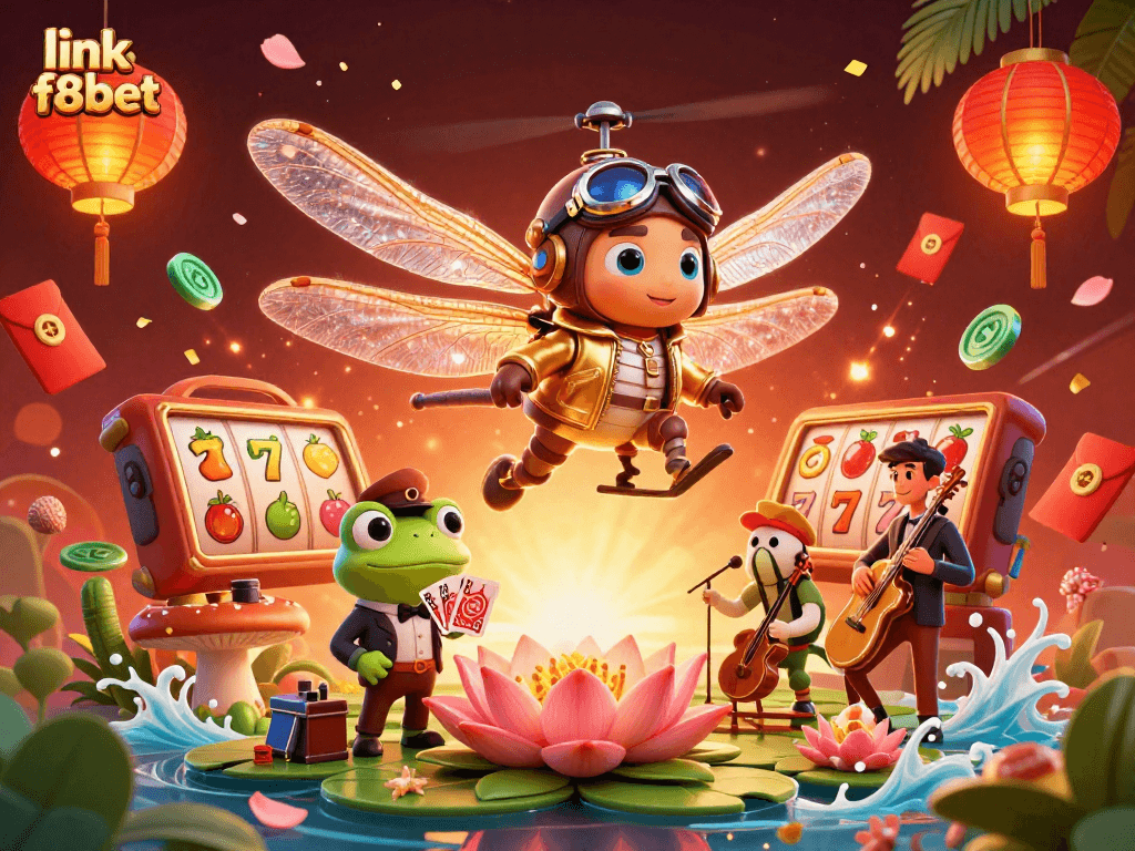 Experience thrilling games with link f8bet at a vibrant lily pad casino featuring unique characters and elements.