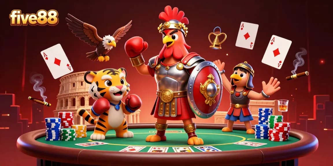 Experience unique gaming thrills with five88 in this lively poker scene featuring dynamic characters.