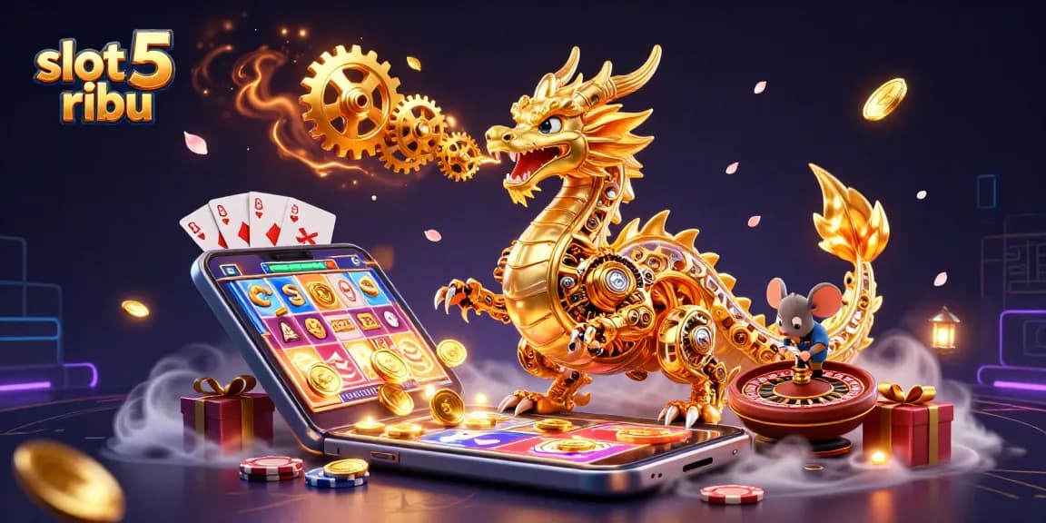 Experience thrilling slot 5 ribu gameplay with vibrant casino visuals and gold coins flying.