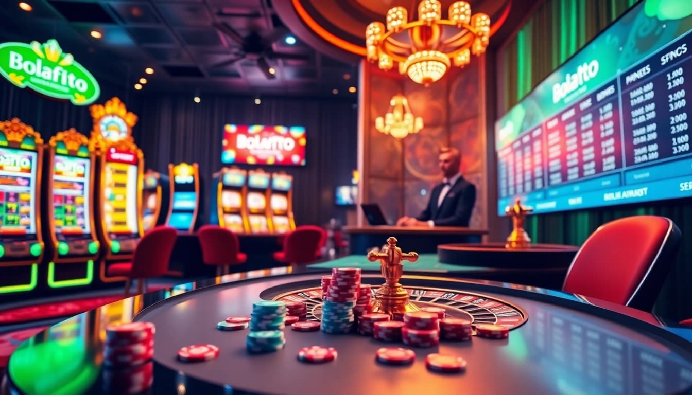 Experience the excitement of bolagila toto with glowing slot machines and a vibrant gaming atmosphere.