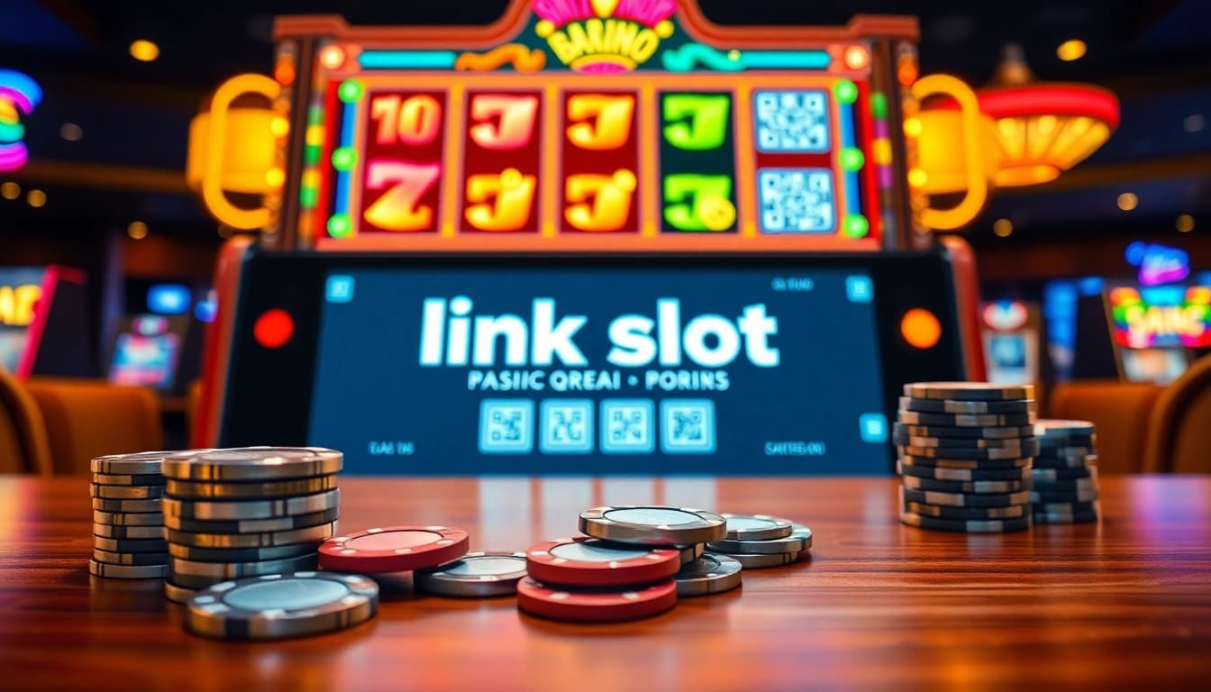 Spin the reels with the best link slot pakai qris, featuring vibrant casino visuals.