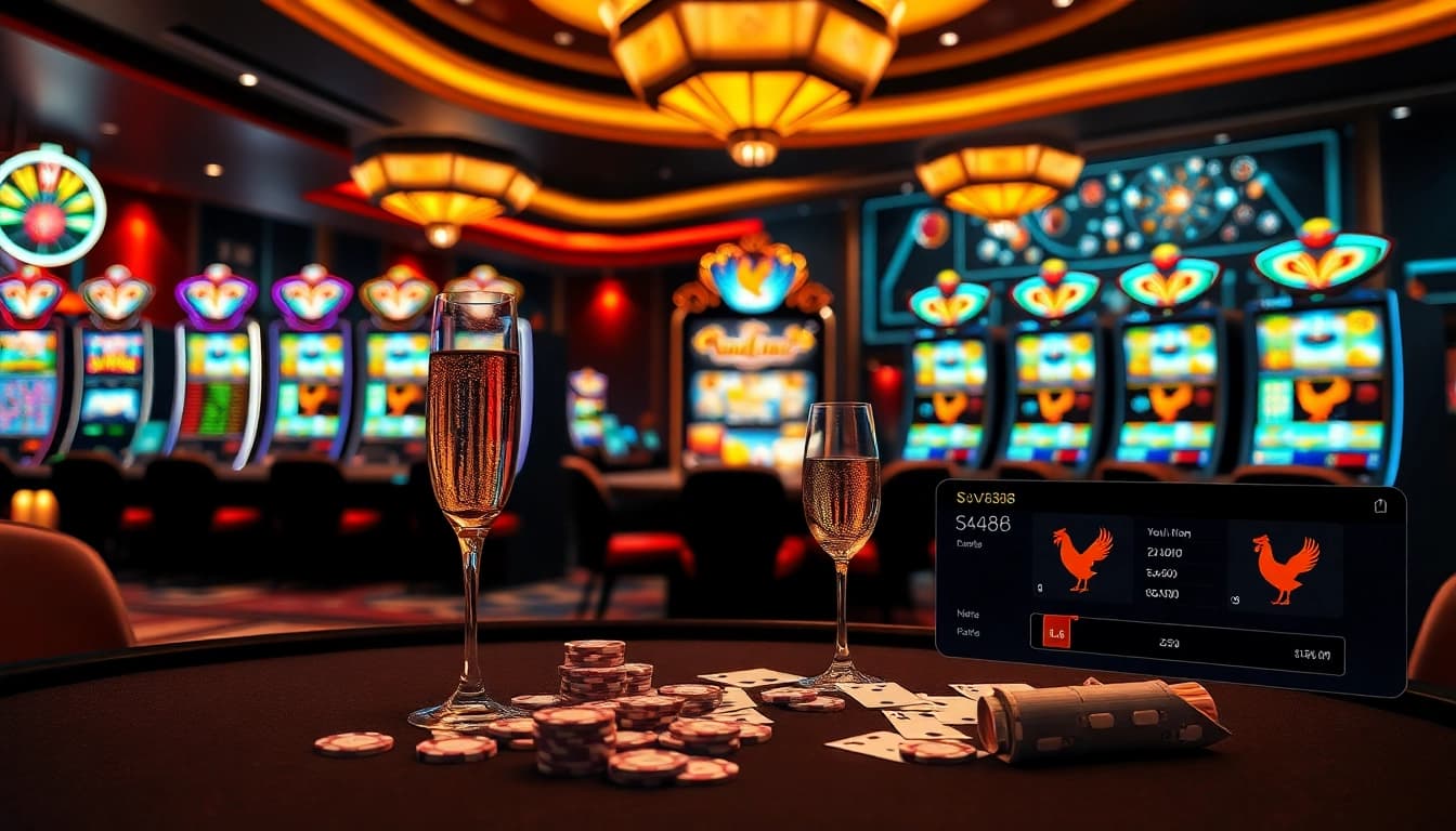 Experience thrilling sv368 đá gà betting with an elegant gaming table and vibrant casino atmosphere.