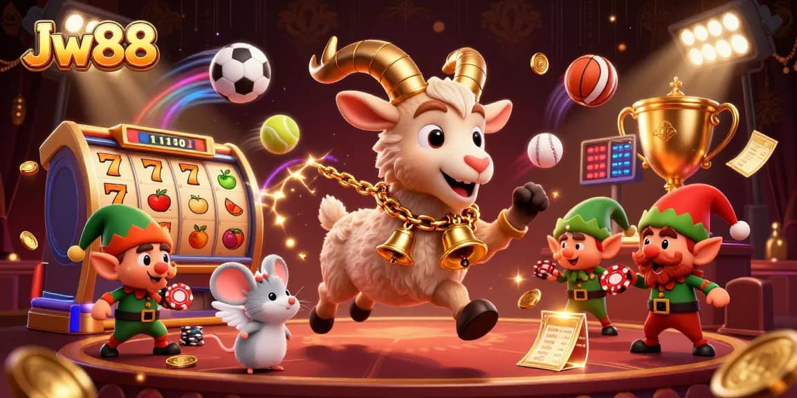 Experience the festive chaos of Jw88 with Krampus and mischievous elves amidst thrilling slots and sports.