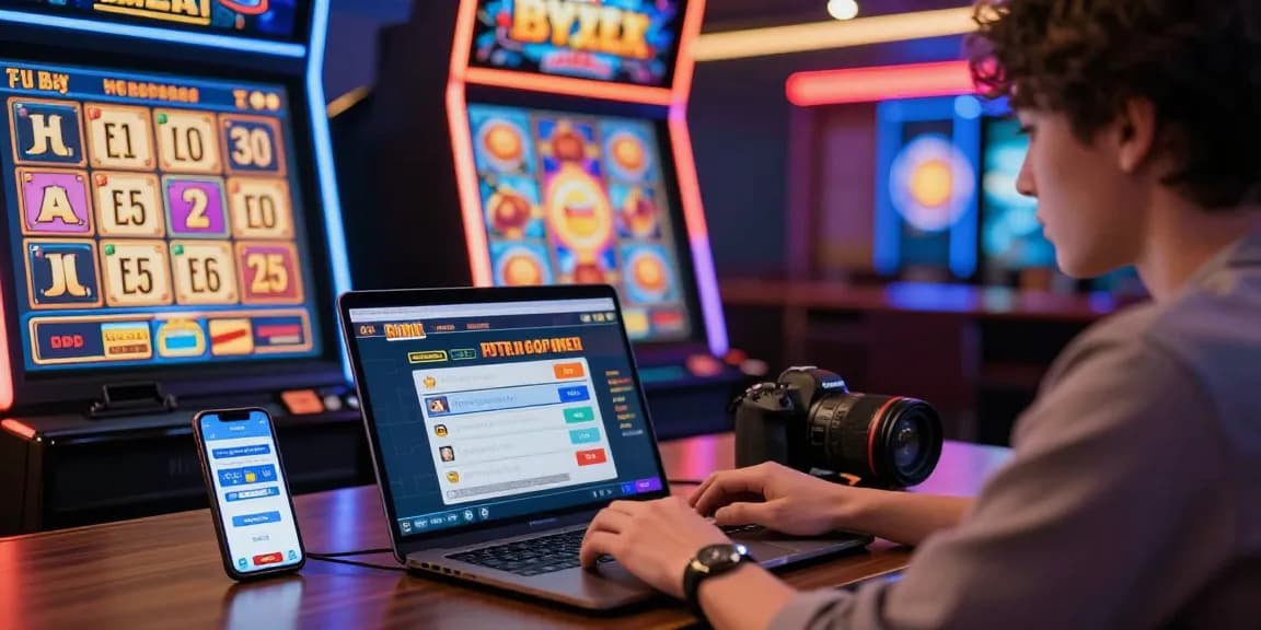 Pengguna terlibat dengan ratutogel di platform taruhan online, dikelilingi elemen permainan virtual yang menarik.