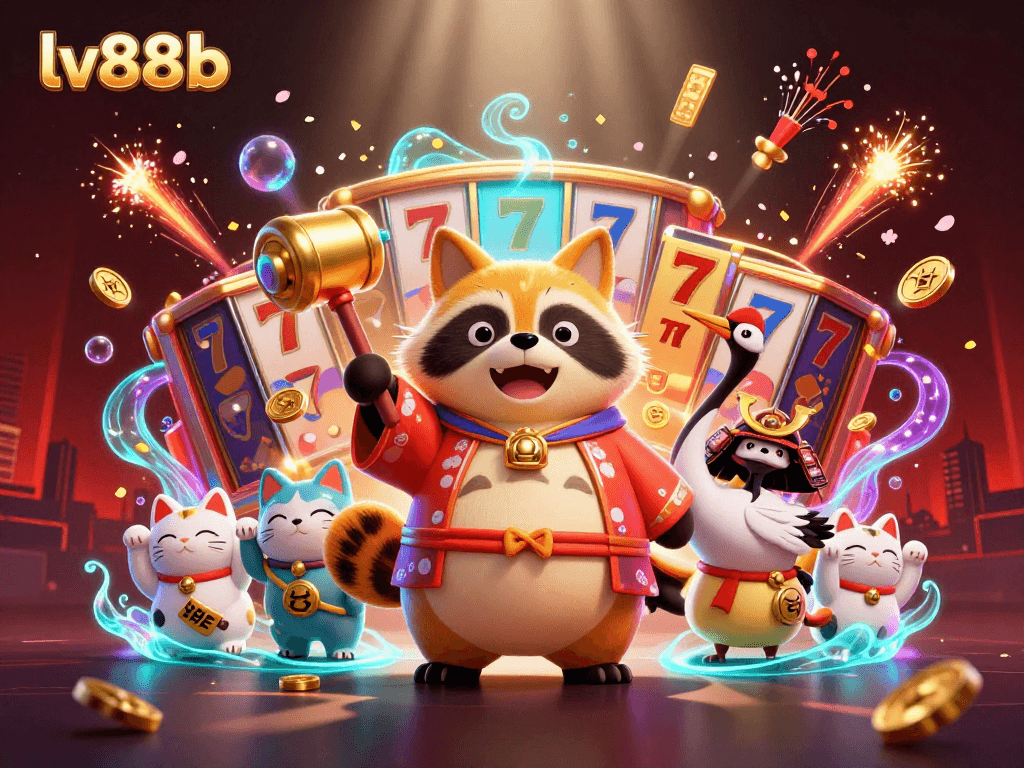Experience the excitement at lv88b casino with vibrant characters and dynamic slot games imagery.