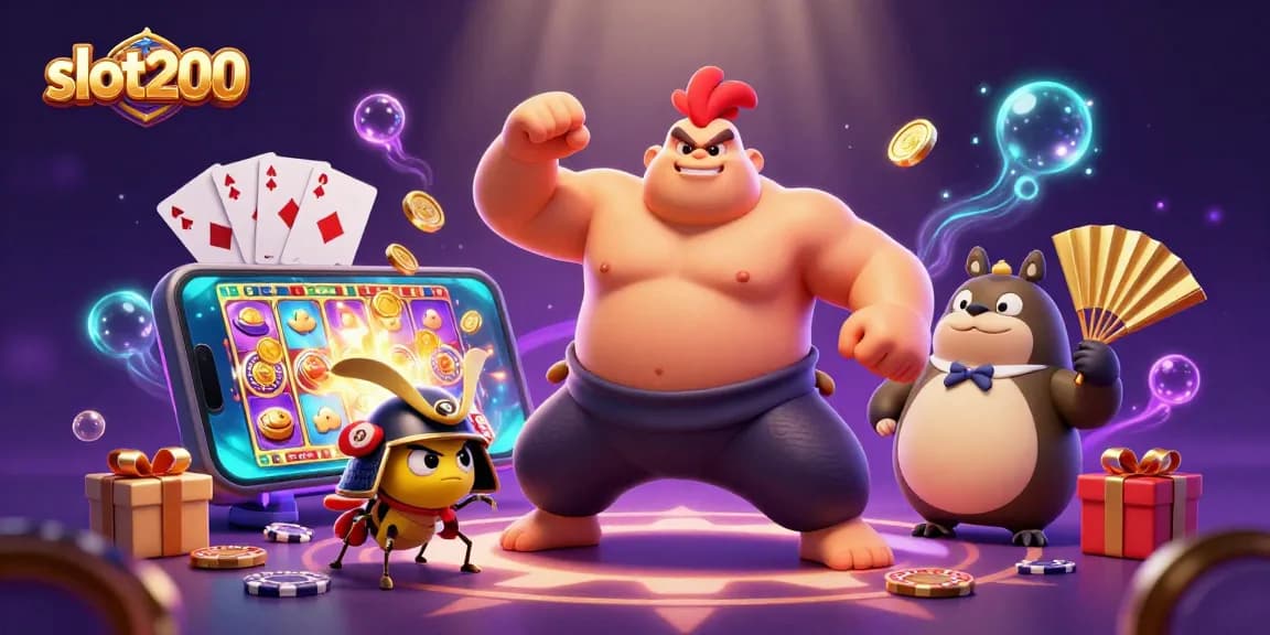 Mainkan slot200 dengan simbol ayam sumo dan jangkrik sambil memutar slot yang menyenangkan.