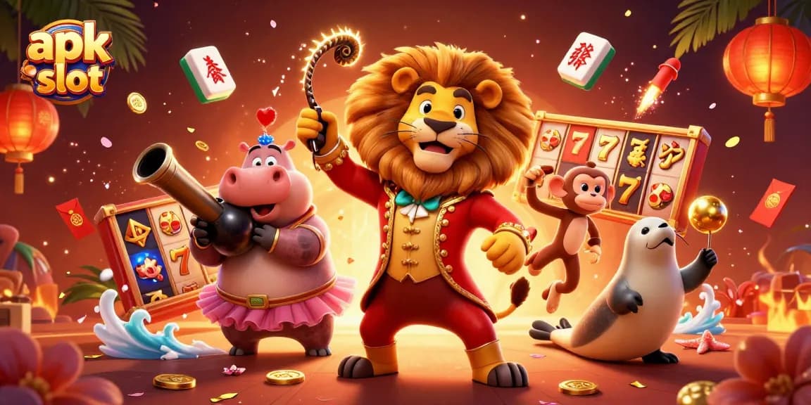Temukan apk slot paling menarik dengan simbol keberuntungan di JKTJKT dalam ilustrasi 3D yang ceria.