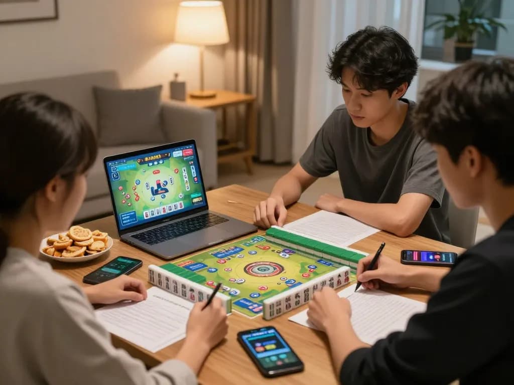 Teman-teman mengatur strategi risiko di Mahjong Ways 2 selama sesi permainan rumah yang menarik.