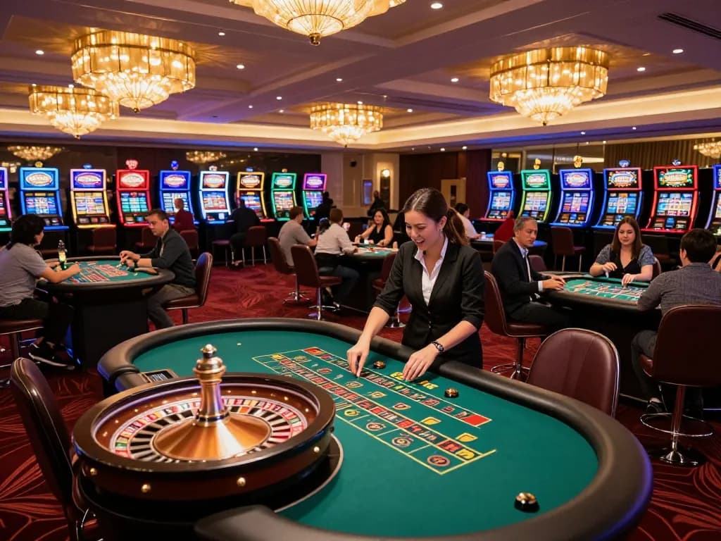 Pemain yang terlibat di meja roulette m88 Indonesia, memasang taruhan di kasino mewah.