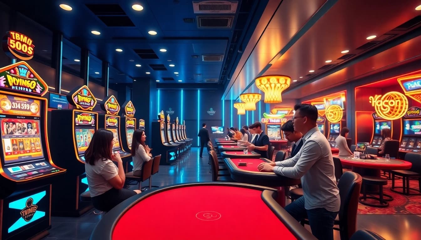 Dynamic gaming environment with players enjoying game bài Twin68 at a virtual casino.