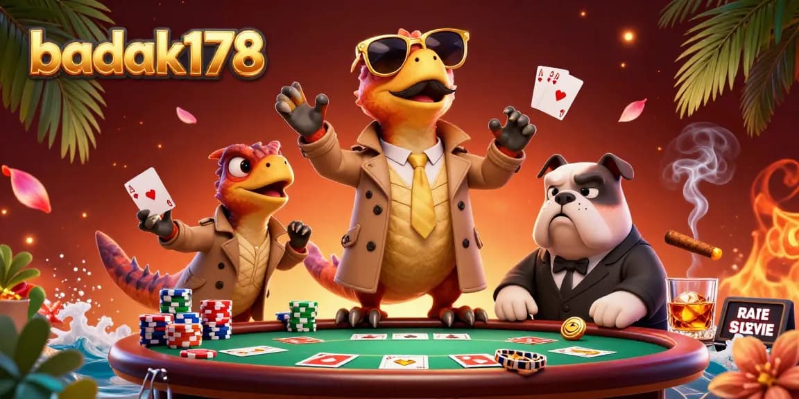 badak178 enhances gaming experience with raptors and a bouncer at a vibrant casino scene.