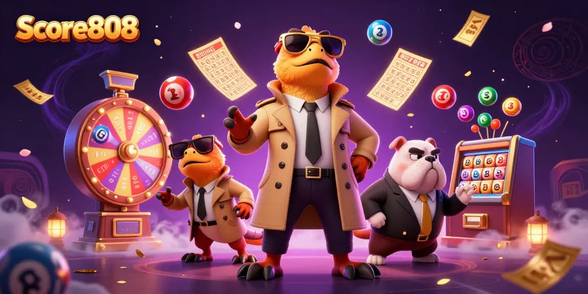 Score808 raptors cleverly disguise themselves to enter a VIP casino lounge adorned with vibrant lottery elements.