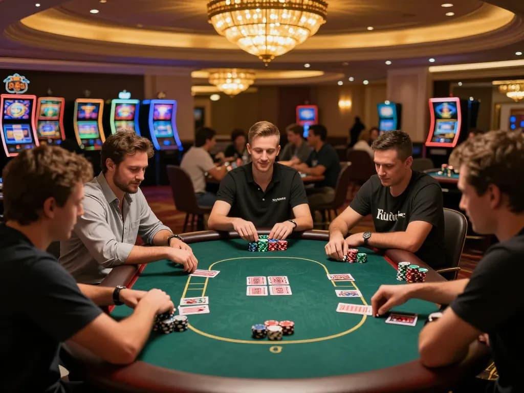 Players enjoying an exciting poker game at O8, showcasing vibrant chips and strategic card placements.