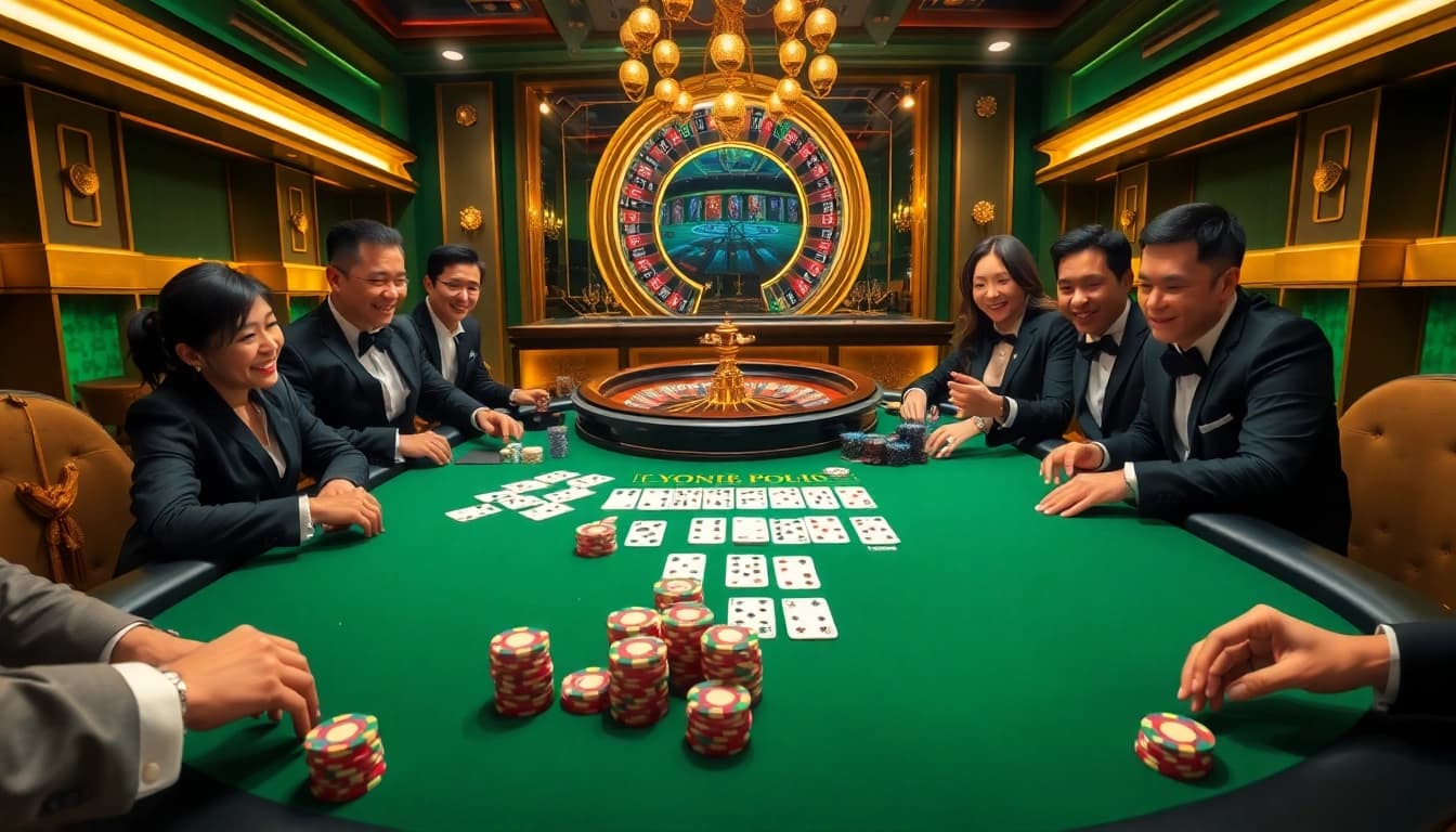 Play domino poker at Dominoqiu with vibrant poker chips and an exciting casino atmosphere.