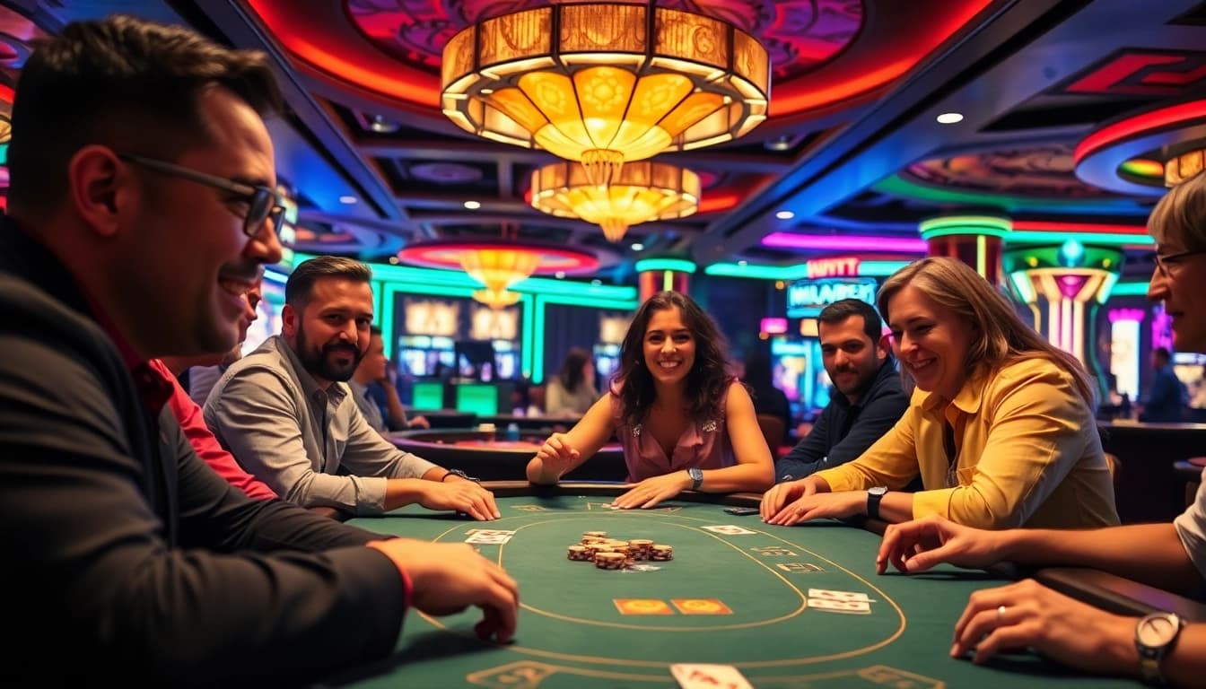 Kutu4d pemain kasino mengasyikkan di meja poker dengan suasana yang bersemangat.