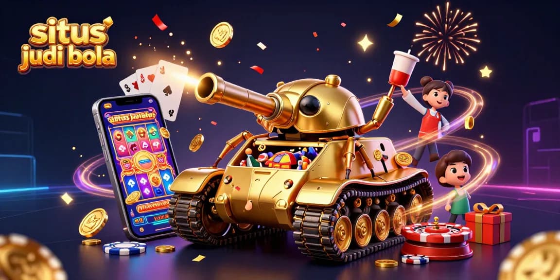 Experience the excitement at situs judi bola with an engaging scene of a golden beetle tank revealing a casino.