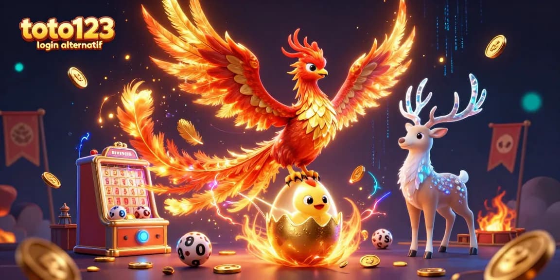 Experience thrilling gameplay with toto123 login alternatif showcasing a vibrant 3D phoenix scene amidst lottery excitement.
