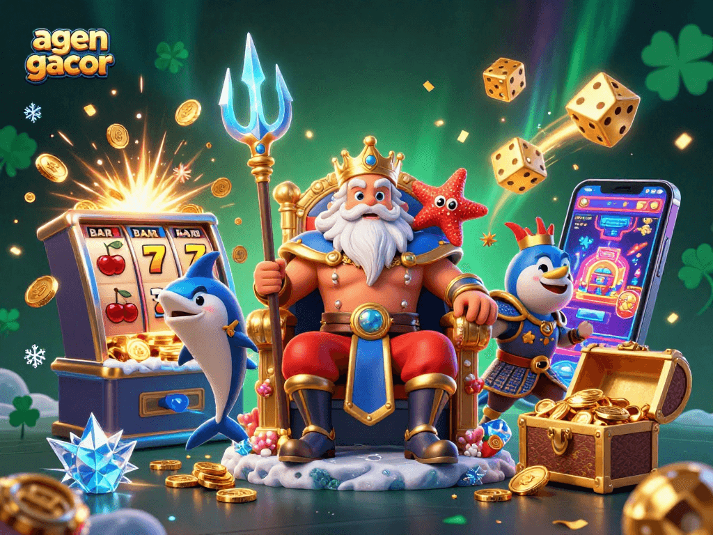 Experience the excitement of agen gacor with a dazzling underwater casino scene bursting with action.