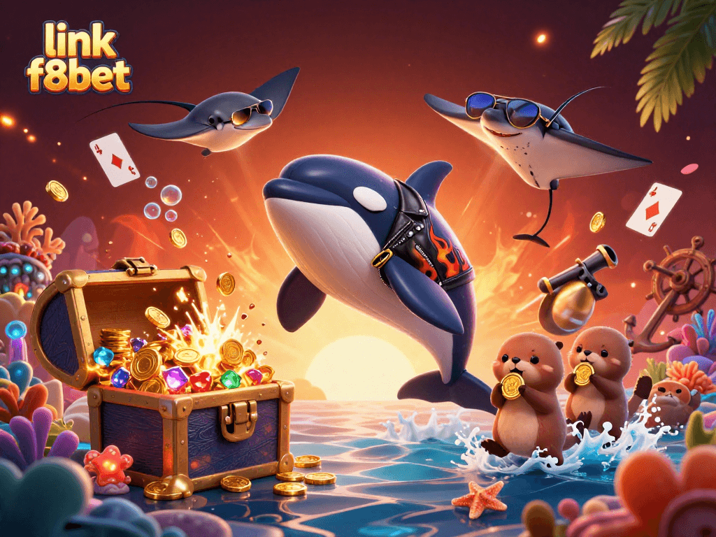 Join the excitement at link f8bet with a vibrant underwater casino adventure filled with treasures and playful characters.
