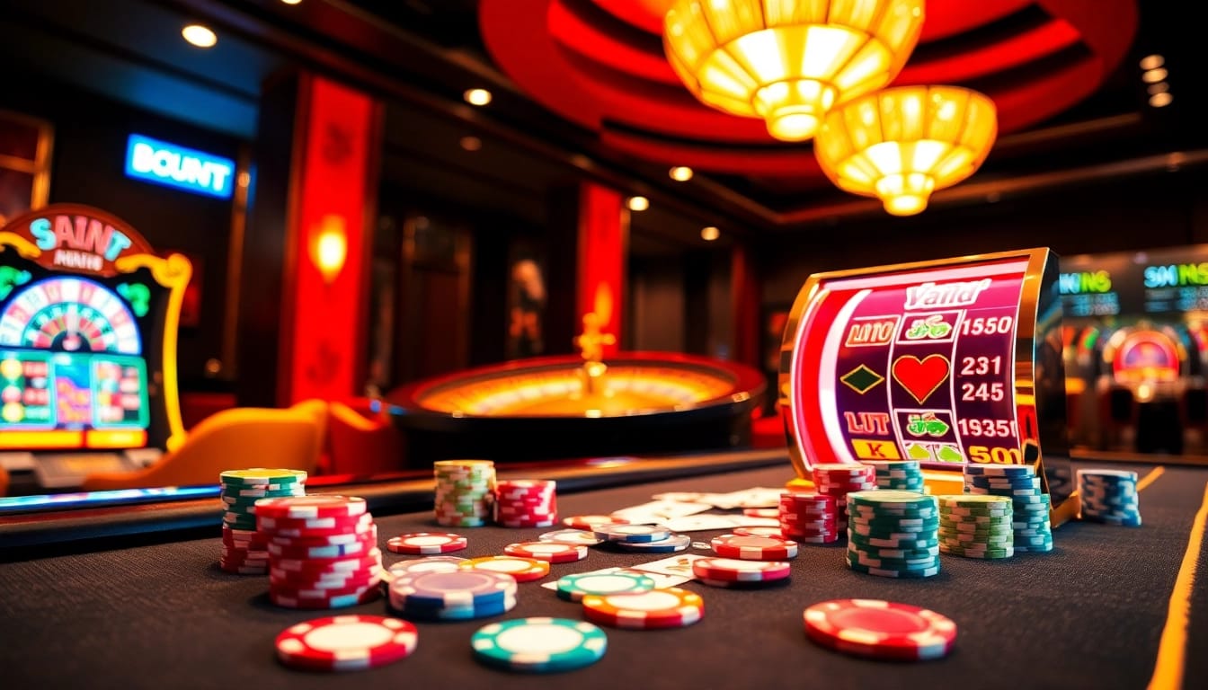 Experience the excitement of gambling at https://xx88tv.com/ with vibrant poker chips, a roulette wheel, and luxurious casino ambiance.