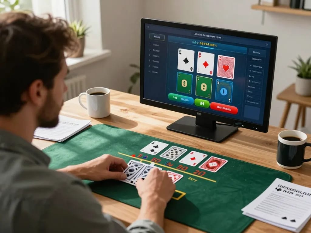 Player engaging in an intense game of blackjack online at 98win, showcasing strategic gameplay with cards and bets.