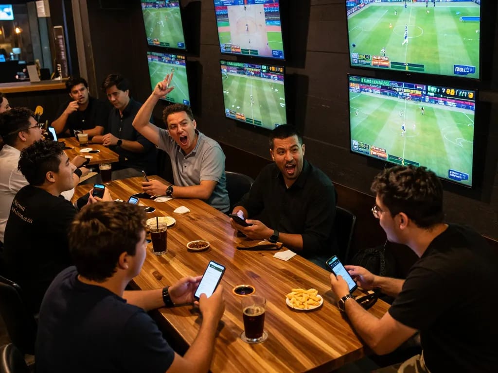 The excitement of betting on live sports through the 78win app in a lively sports bar atmosphere