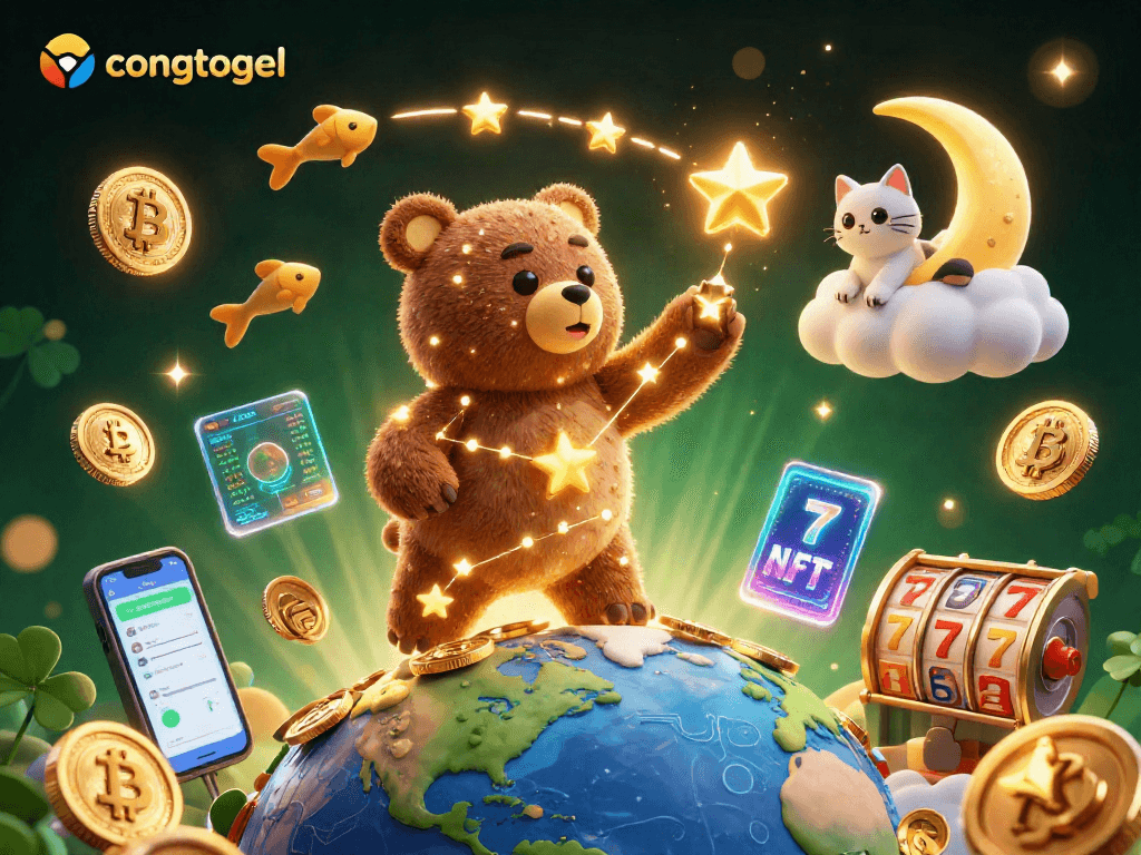Engage with congtogel for exciting jackpots with vibrant 3D casino-themed illustration.