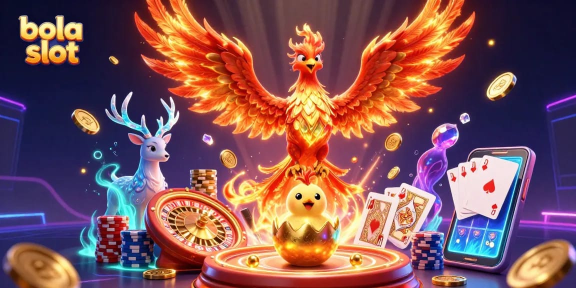Experience thrilling gameplay with bola slot amidst cascading coins and vibrant casino elements.