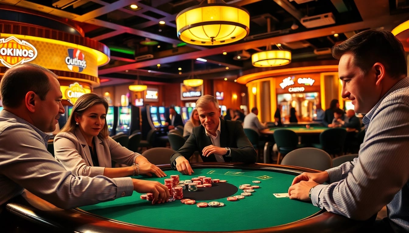 tkp188 menggambarkan pemain poker beraksi di kasino, suasana meriah dan menegangkan.
