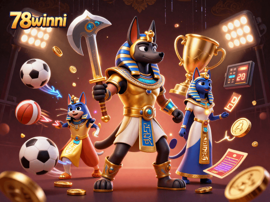 Experience thrilling sports betting at 78winni with Anubis and Bastet in an electrifying scene.