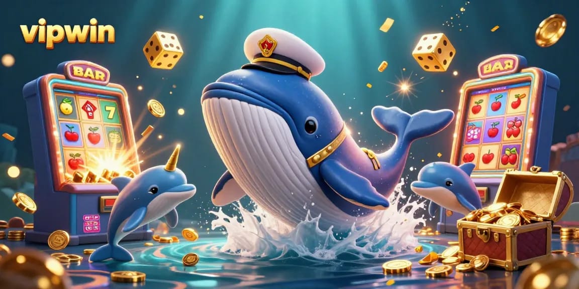 Join the thrilling excitement of vipwin with a dynamic underwater casino scene featuring vibrant characters and symbols.