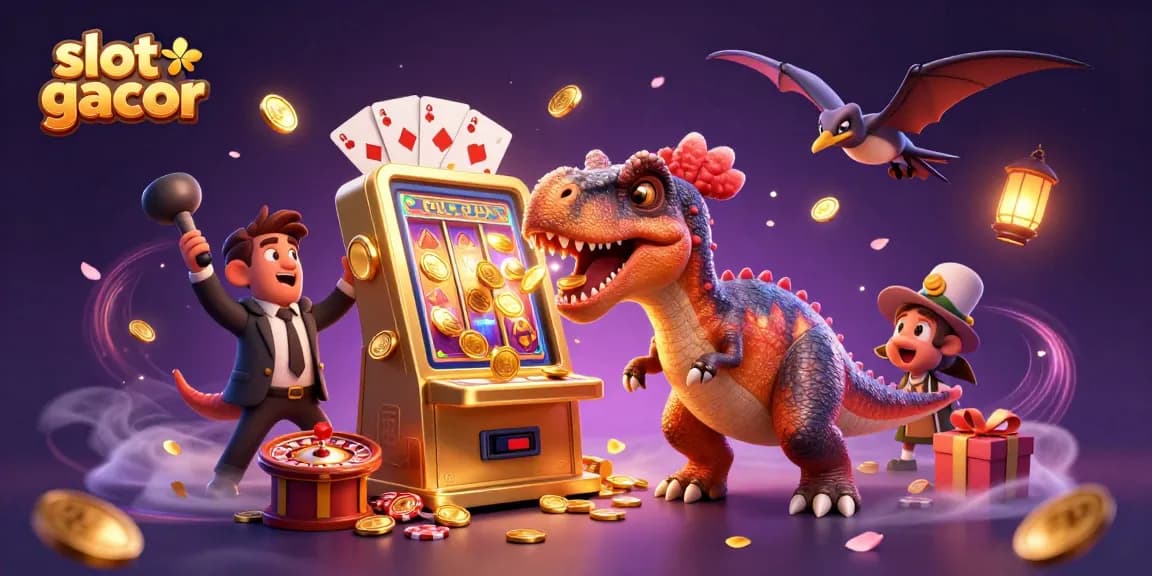 Slot gacor menampilkan pachycephalosaurus menanduk mesin slot emas, menghasilkan jackpot.