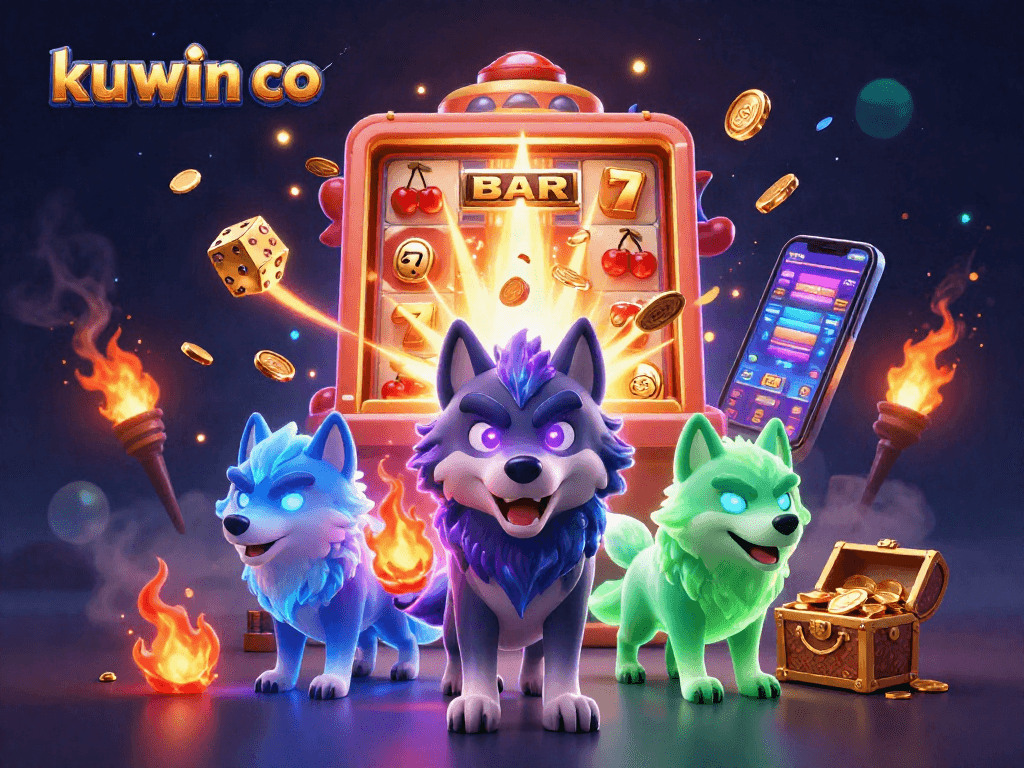Engage with kuwin co's thrilling slots in this immersive casino adventure illustration.