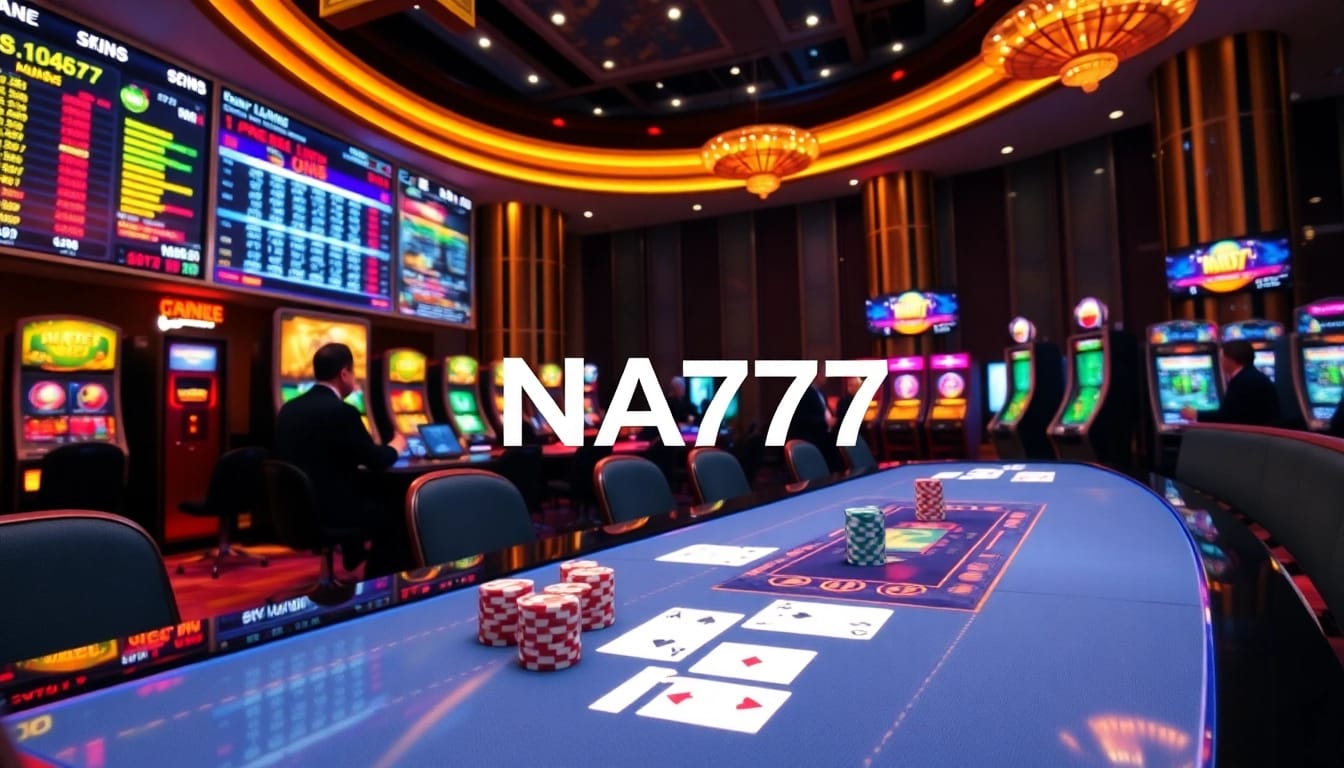 NA777 online gambling experience with vibrant casino tables and professional dealers.