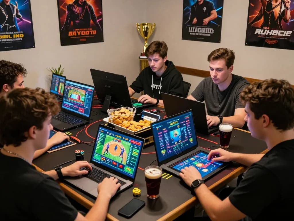 Exciting online gaming scene showcasing friends planning strategies at https://f168.today/ with vibrant digital displays.
