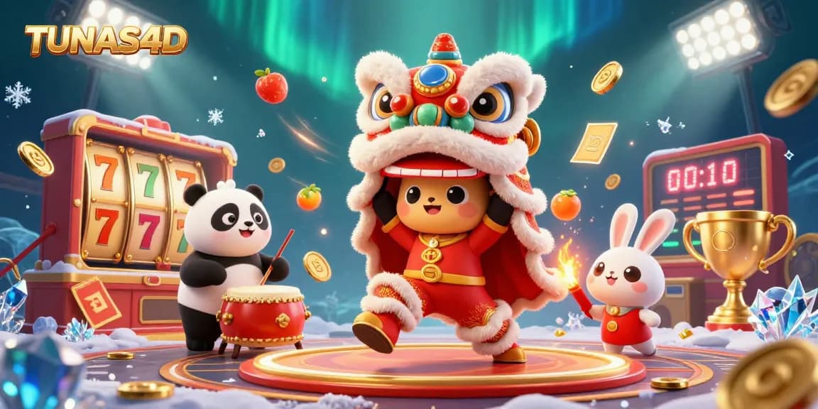 TUNAS4D offers thrilling gameplay with lively casino elements in a vibrant, dynamic illustration.