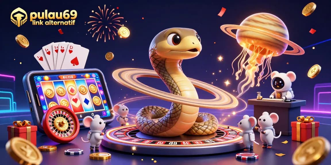 Engage with pulau69 link alternatif as astronaut mice bet on Saturn's roulette rings in a cosmic casino.