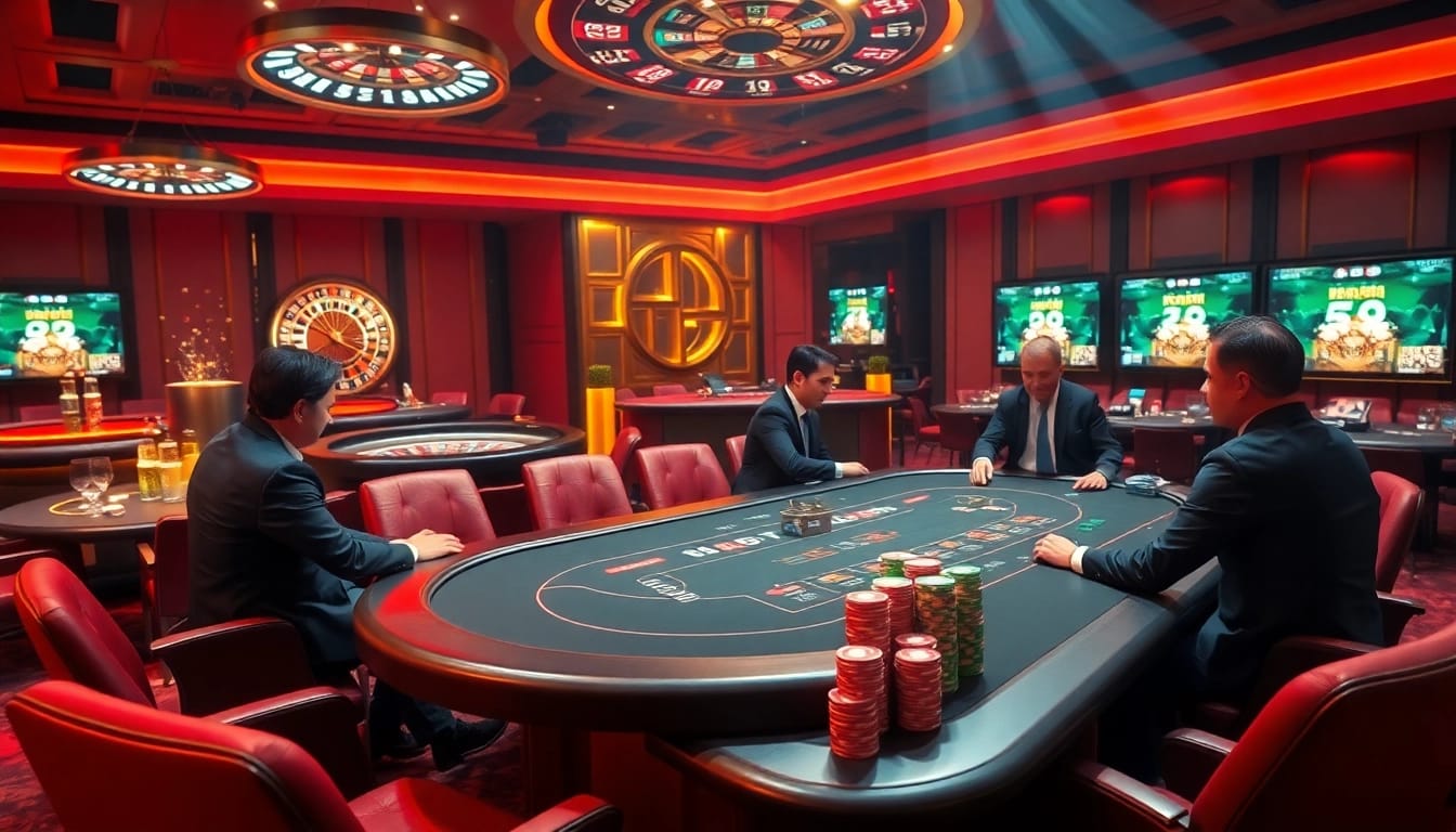 Win big with đăng Ký s8 at a luxurious casino featuring poker tables and roulette wheels.