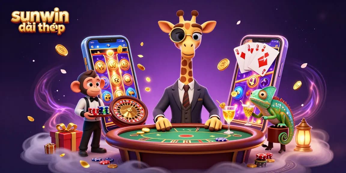 Experience thrilling sunwin đổi thưởng adventures with a high-roller giraffe at a vibrant casino scene.